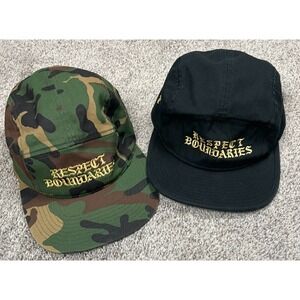 Respect Boundaries Hat Lot x2 Adult Strapback 5 Panel Camo Black Embroidered Cap